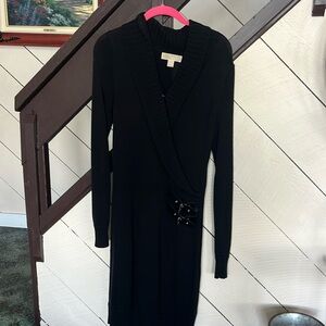 Michael Kors black knit sweater dress size xs 43” long from shoulder to hem